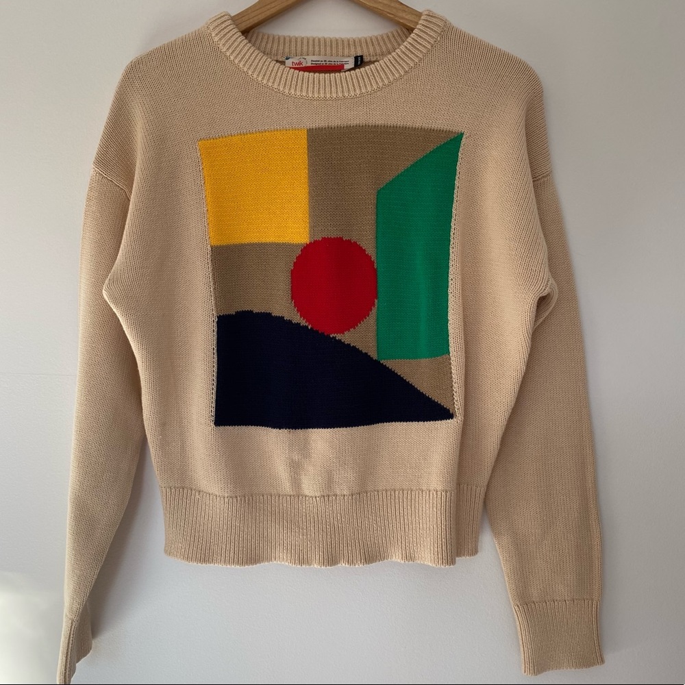 TWIK Soft and cozy ribbed knit 100% Cotton  Sweater colorblocked Size XP